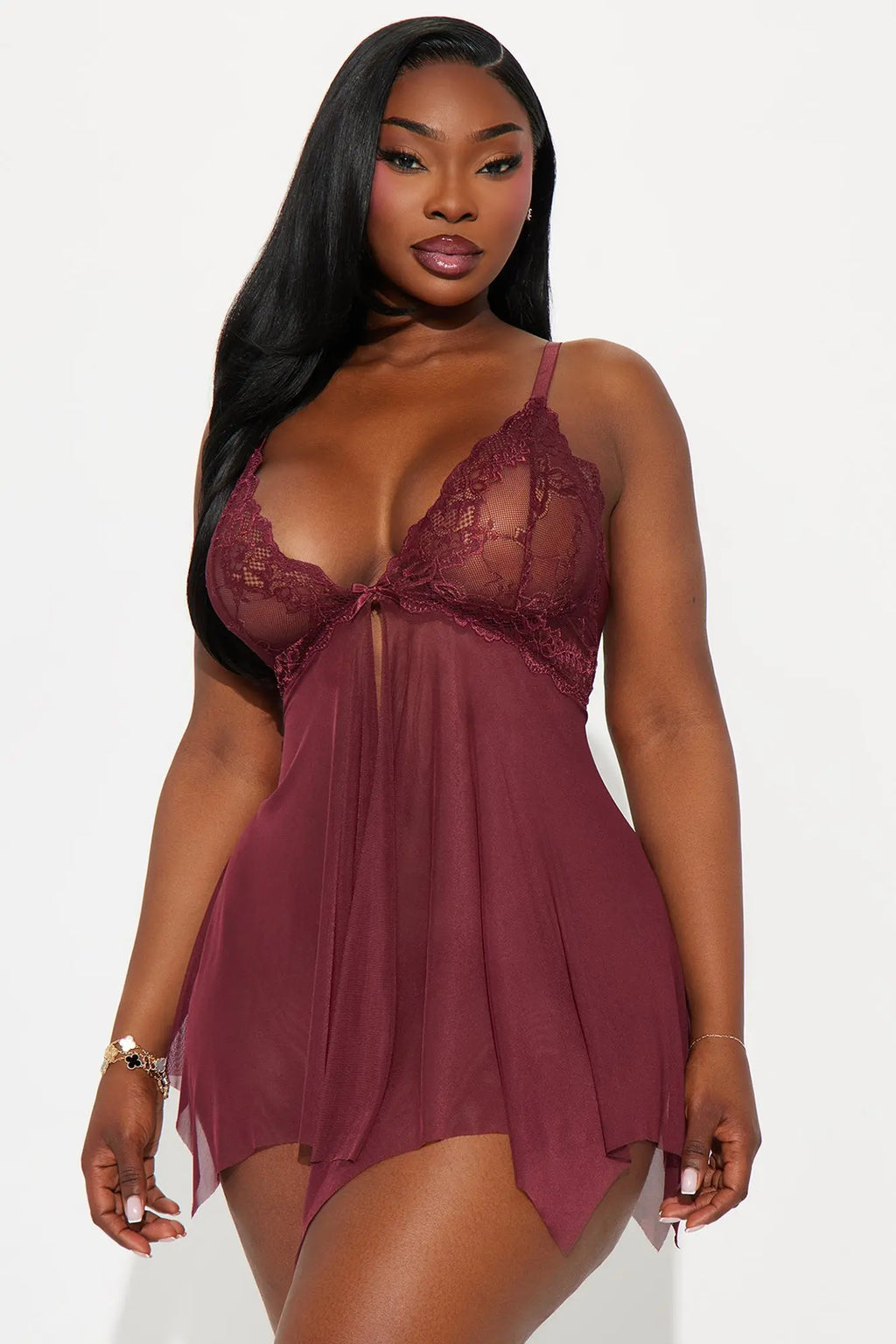 Tired Of Teasing Flyaway Babydoll - Burgundy 