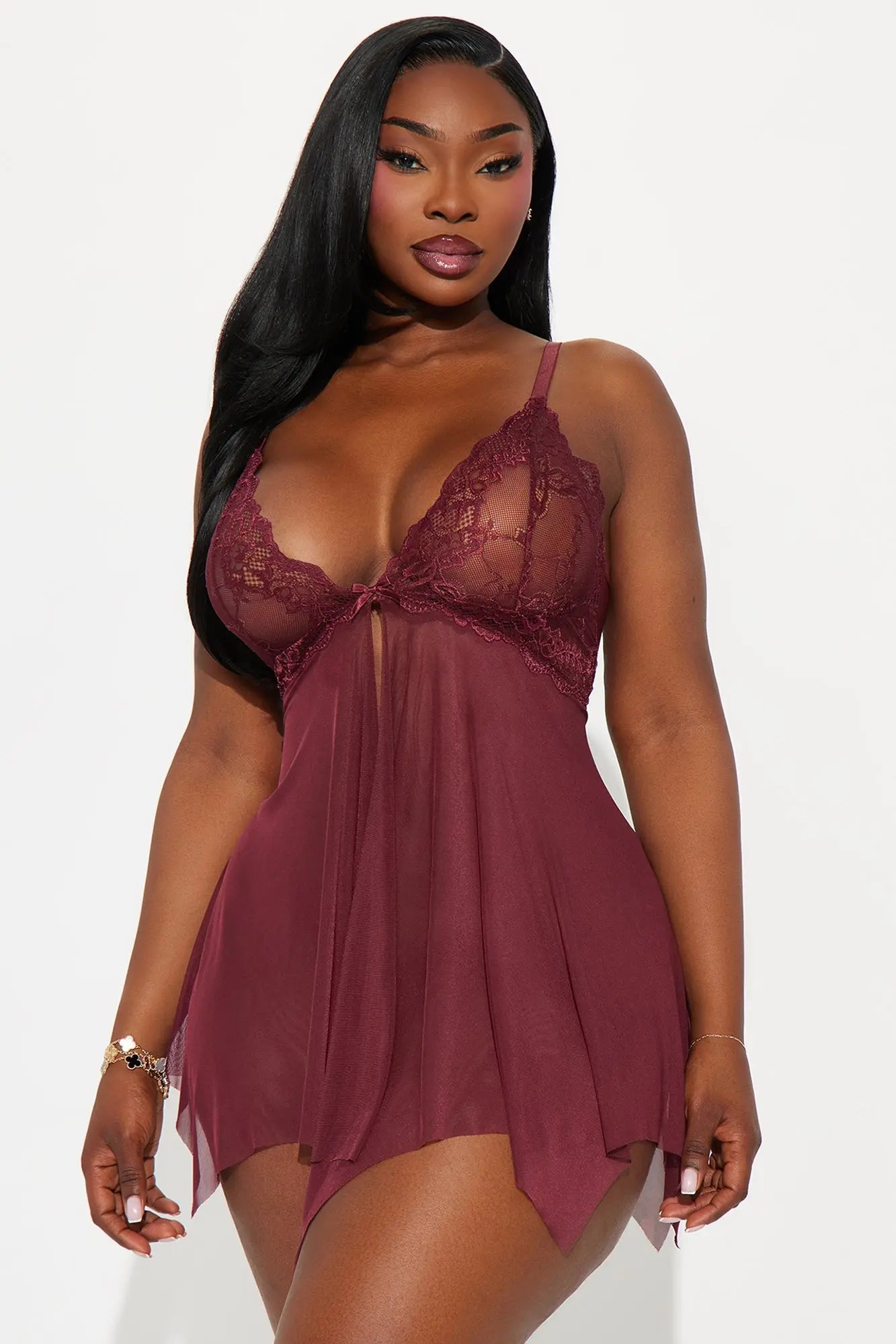 Tired Of Teasing Flyaway Babydoll - Burgundy 