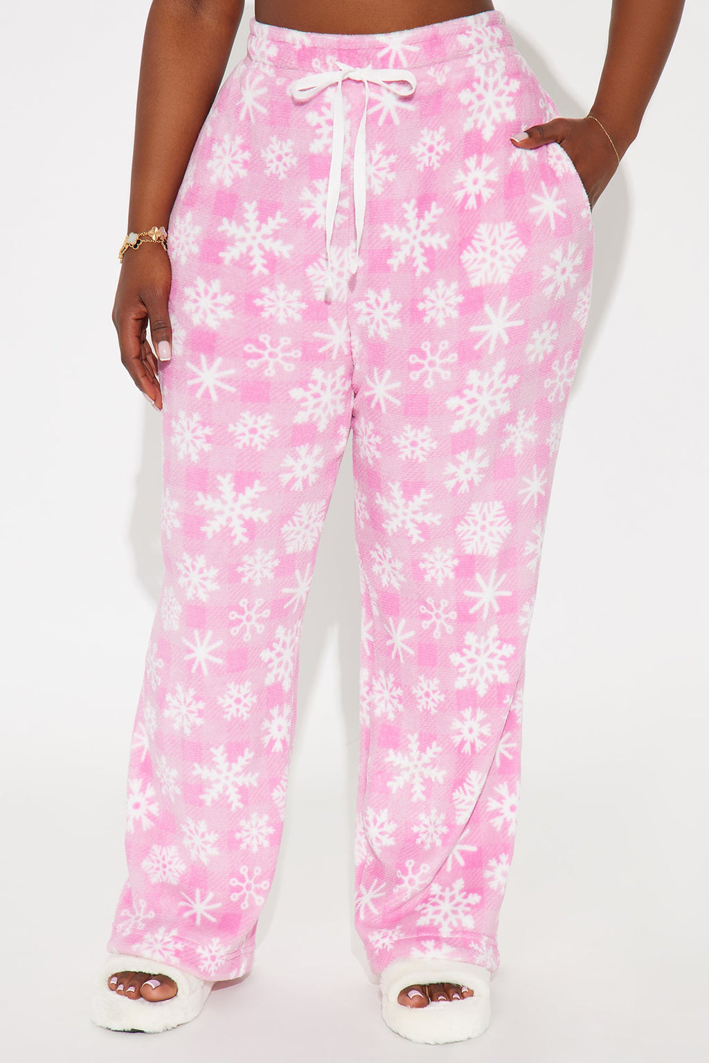 Jolly Snowflakes Plush PJ Pants - Pink