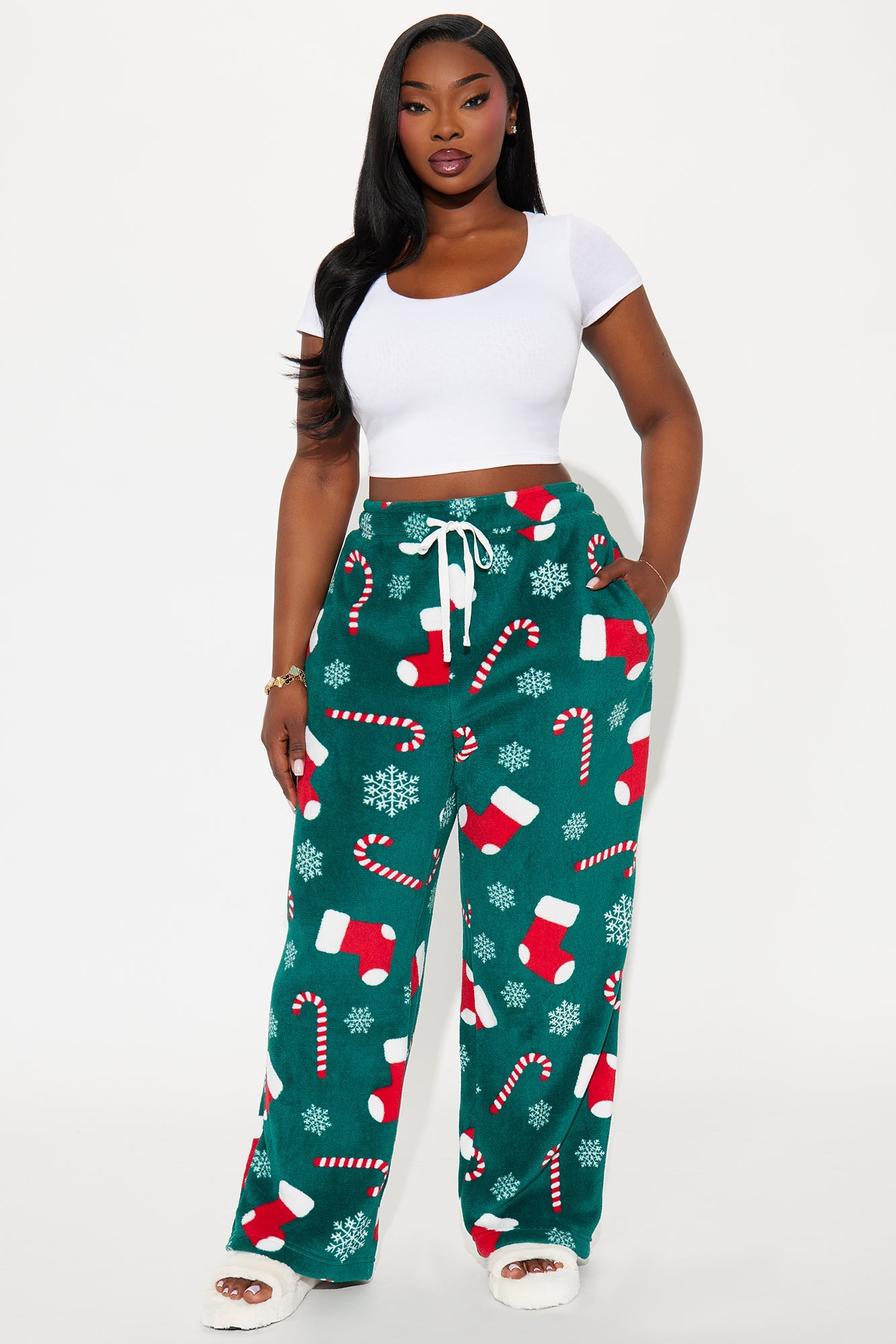 Stocking Stuffer Matching Family Plush PJ Pants - Green/combo