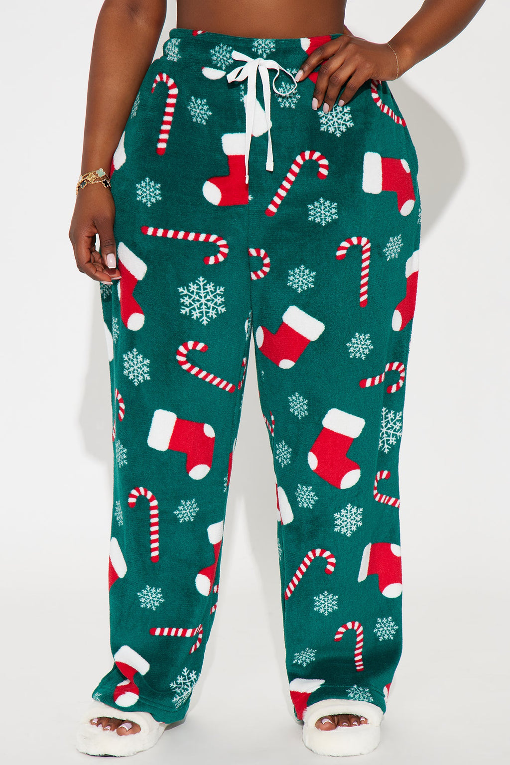 Stocking Stuffer Matching Family Plush PJ Pants - Green/combo
