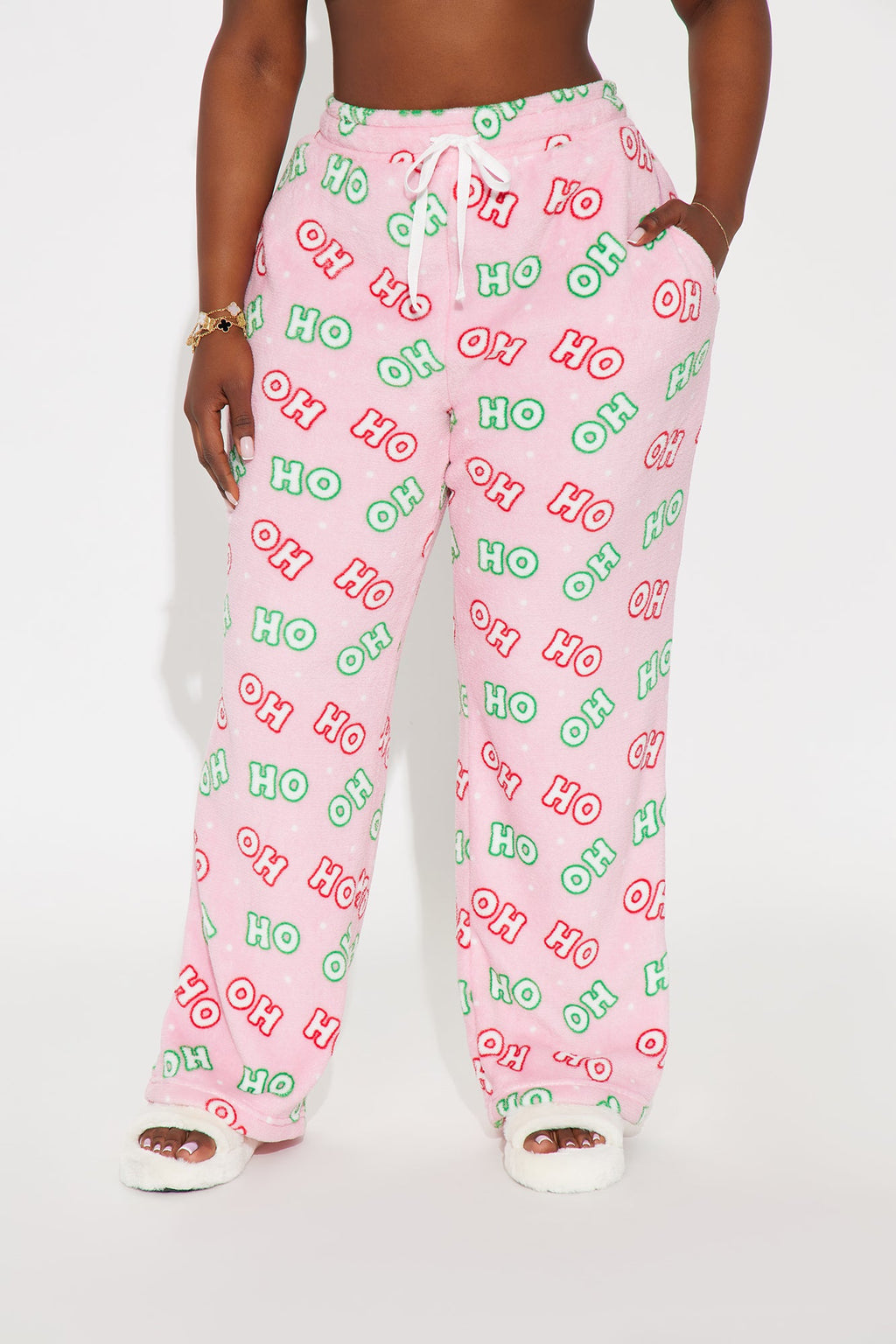Santa HoHoHo Plush PJ Pants - Pink/combo