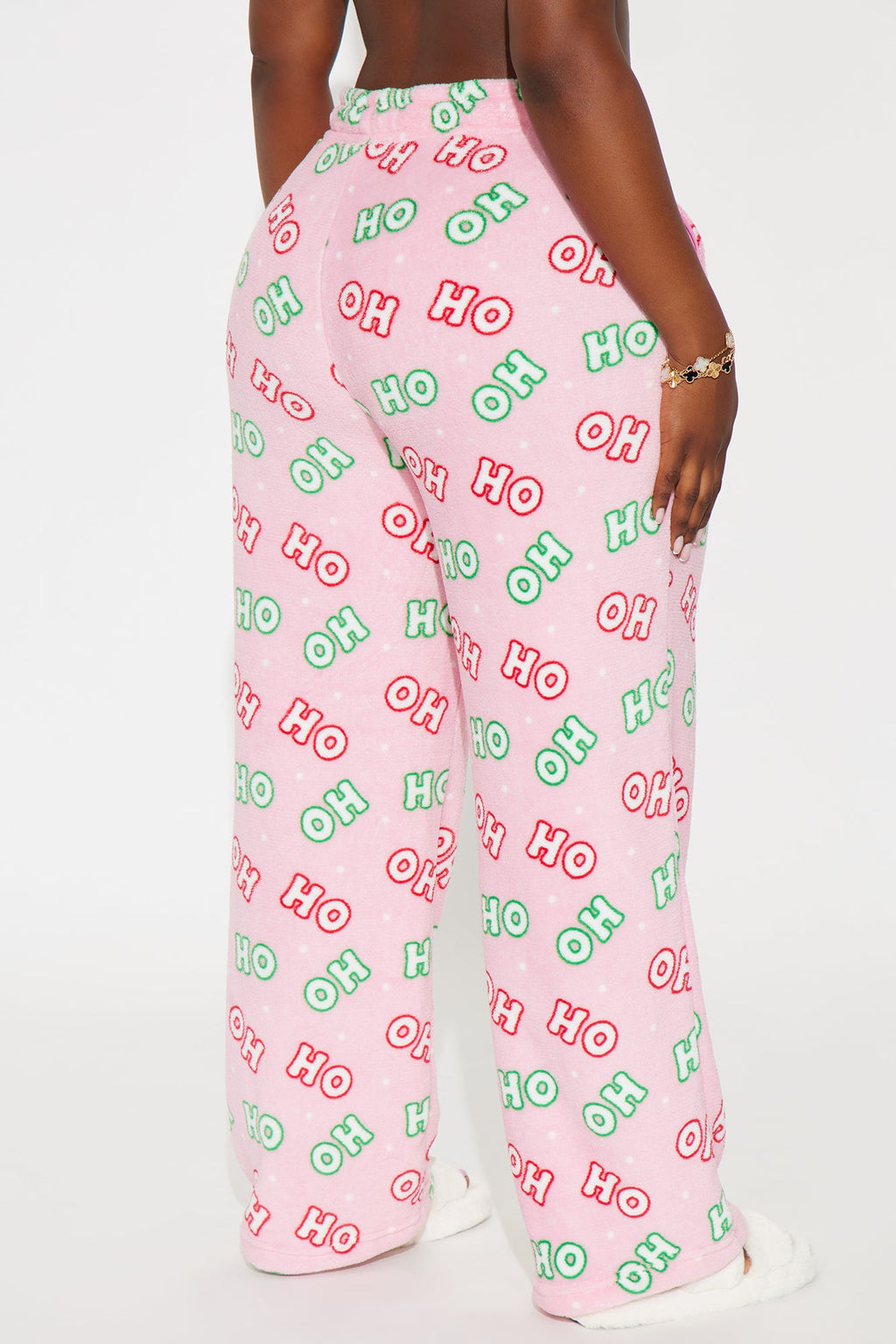 Santa HoHoHo Plush PJ Pants - Pink/combo