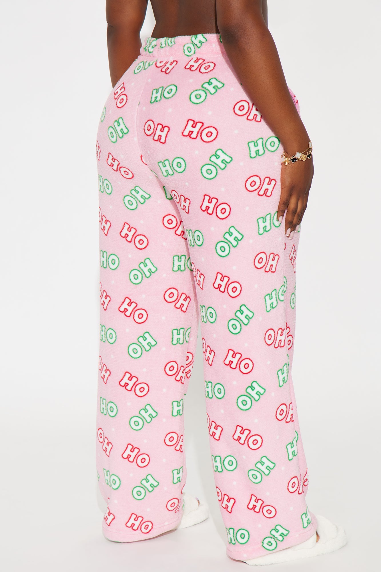 Santa HoHoHo Plush PJ Pants - Pink/combo
