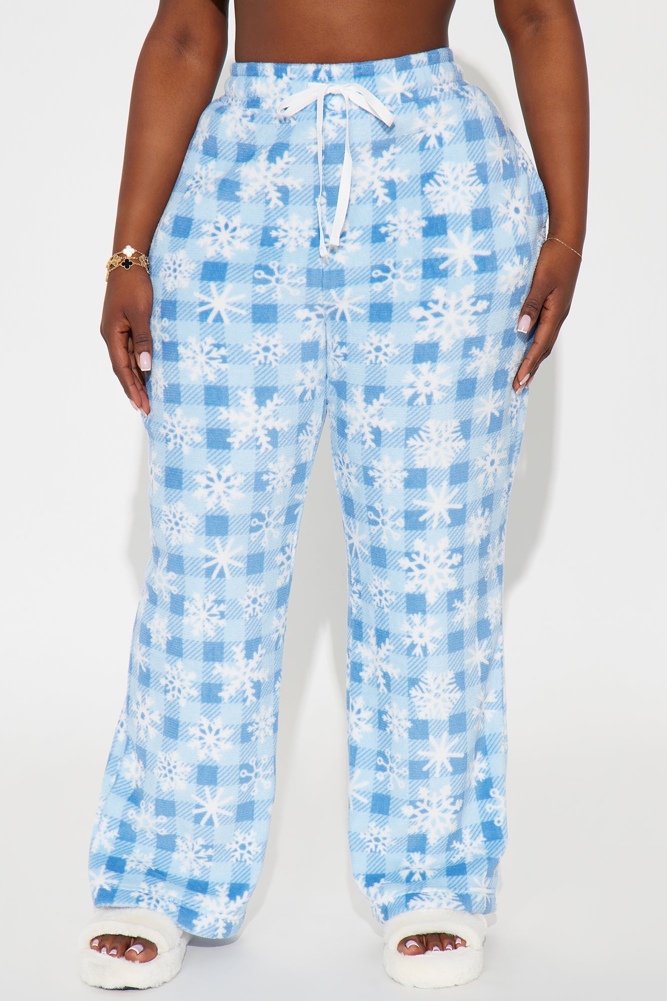 Jolly Snowflakes Plush PJ Pants - Light Blue
