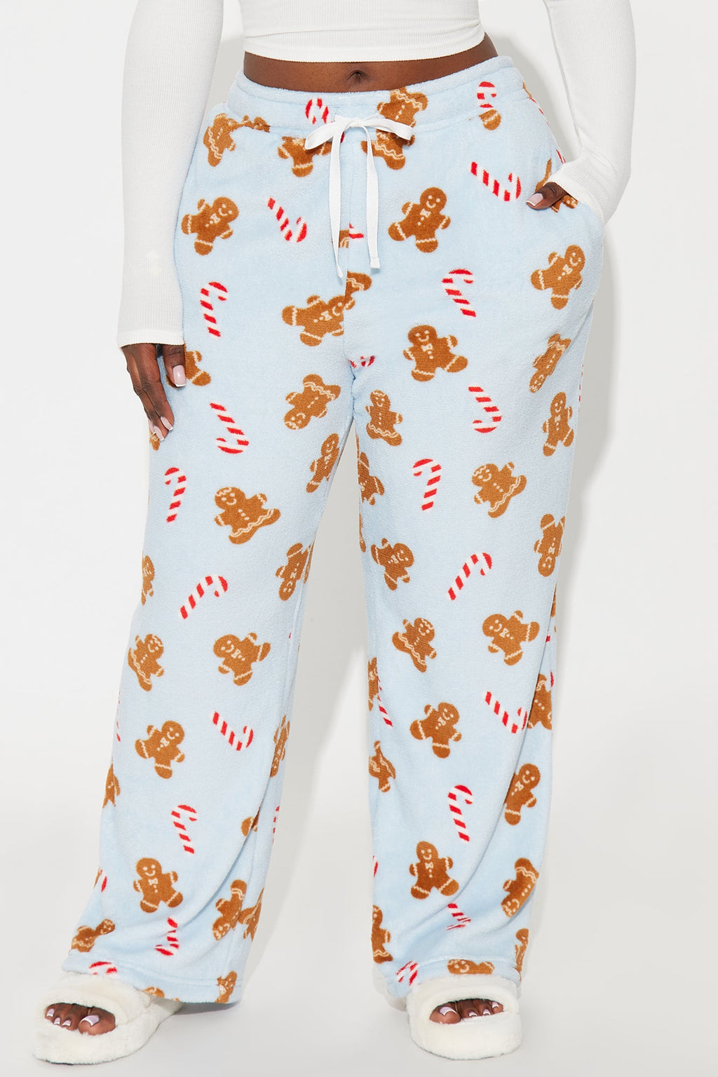 Gingerbread Holiday Plush PJ Pants - Light Blue