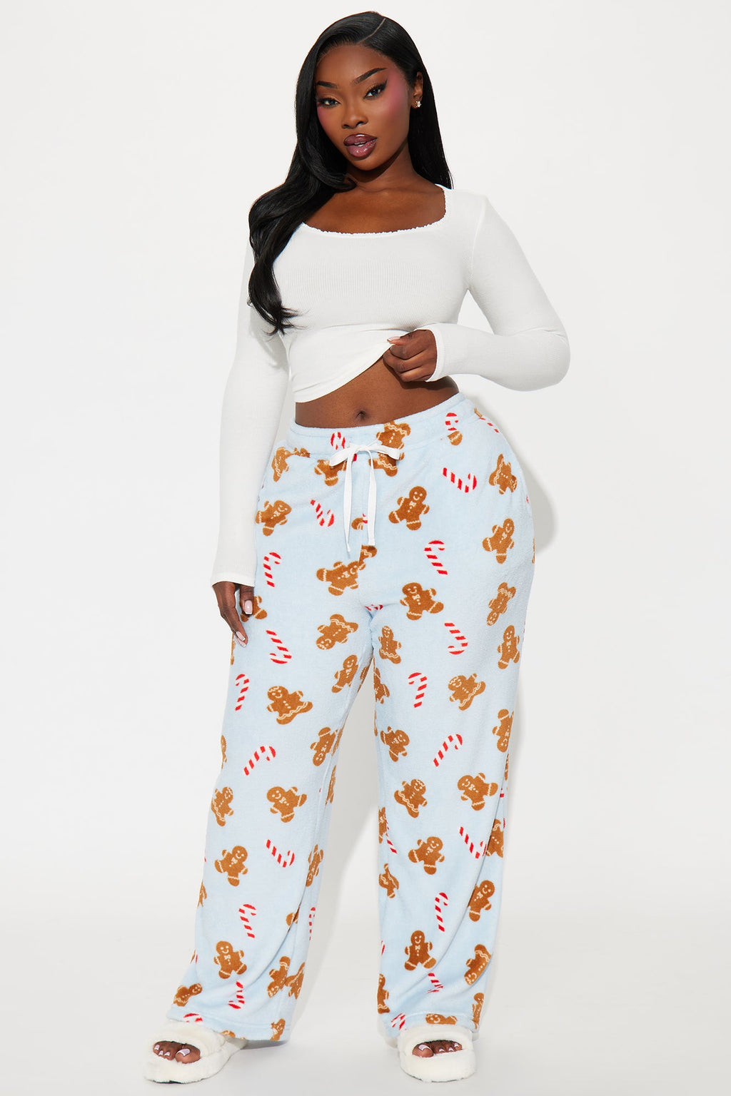 Gingerbread Holiday Plush PJ Pants - Light Blue