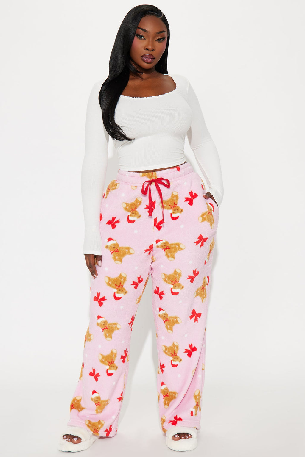 Winter Teddy Bears Plush PJ Pants - Pink/combo