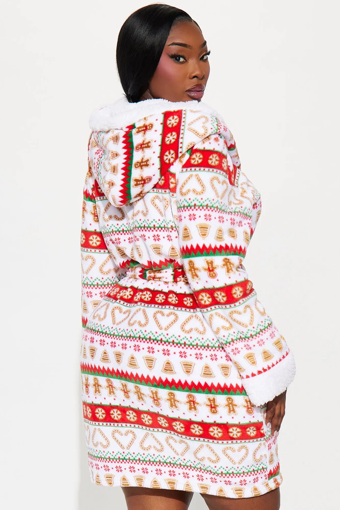 Holiday Cheer Plush Hoodie PJ Robe - Red/combo 