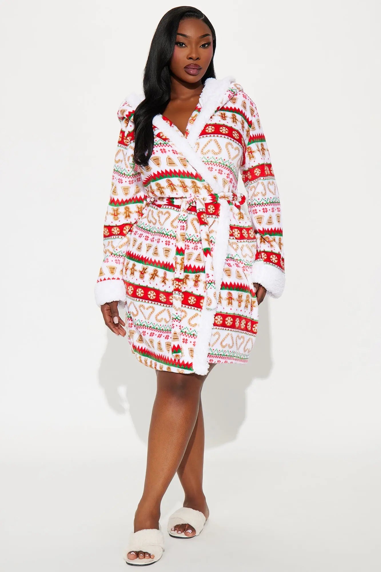 Holiday Cheer Plush Hoodie PJ Robe - Red/combo 