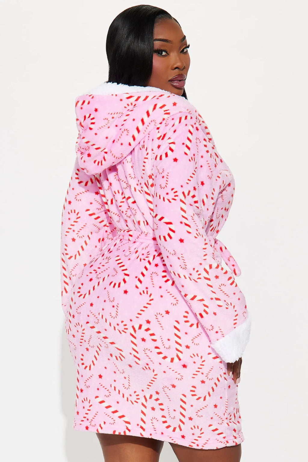 Candy Cane Lane Plush Hoodie PJ Robe - Pink/combo 