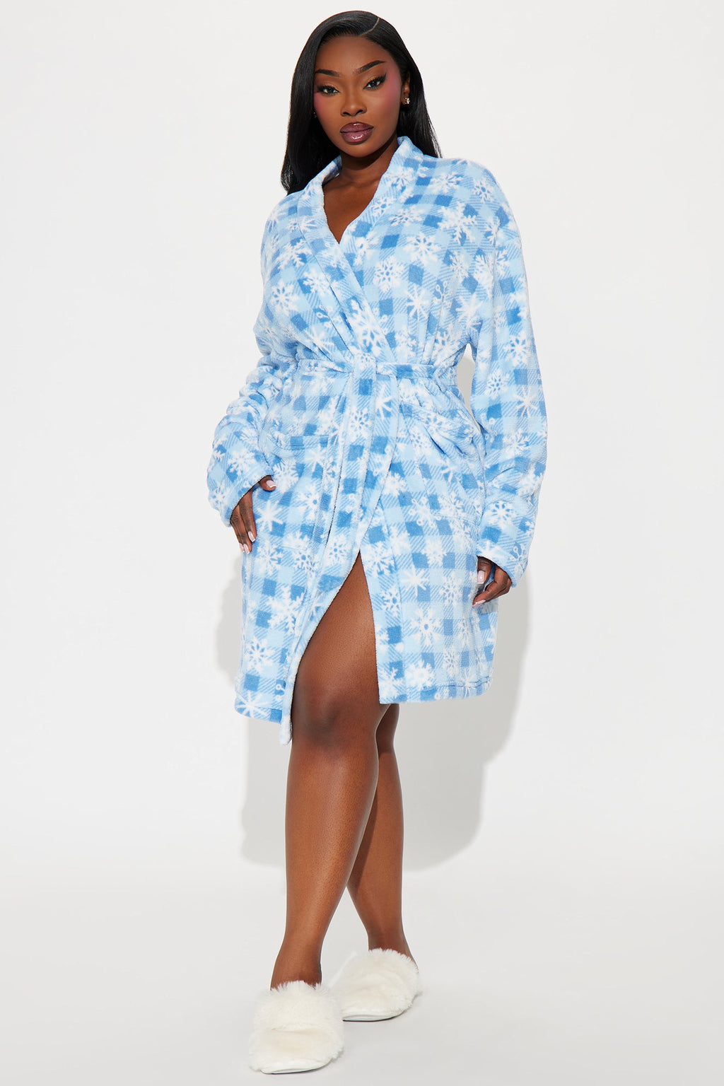 Jolly Snowflakes Plush PJ Robe - Light Blue