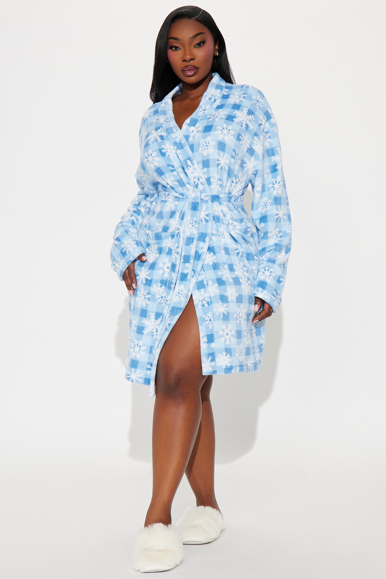Jolly Snowflakes Plush PJ Robe - Light Blue