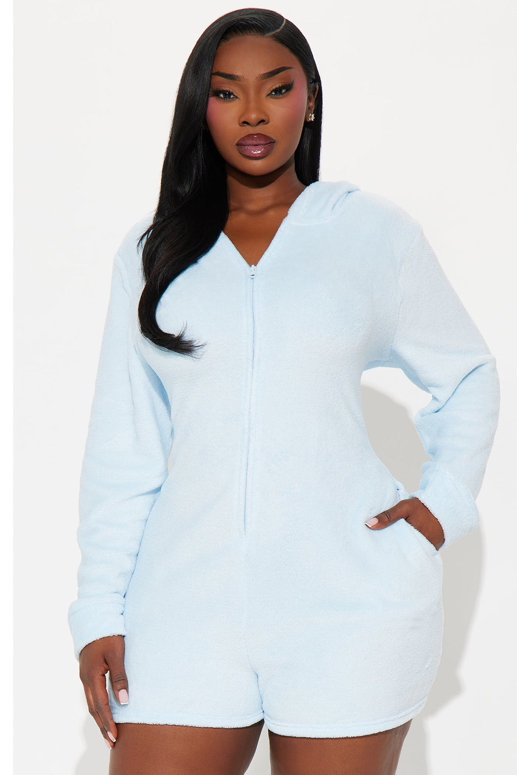 Cozy Winter Plush PJ Romper Onesie - Light Blue