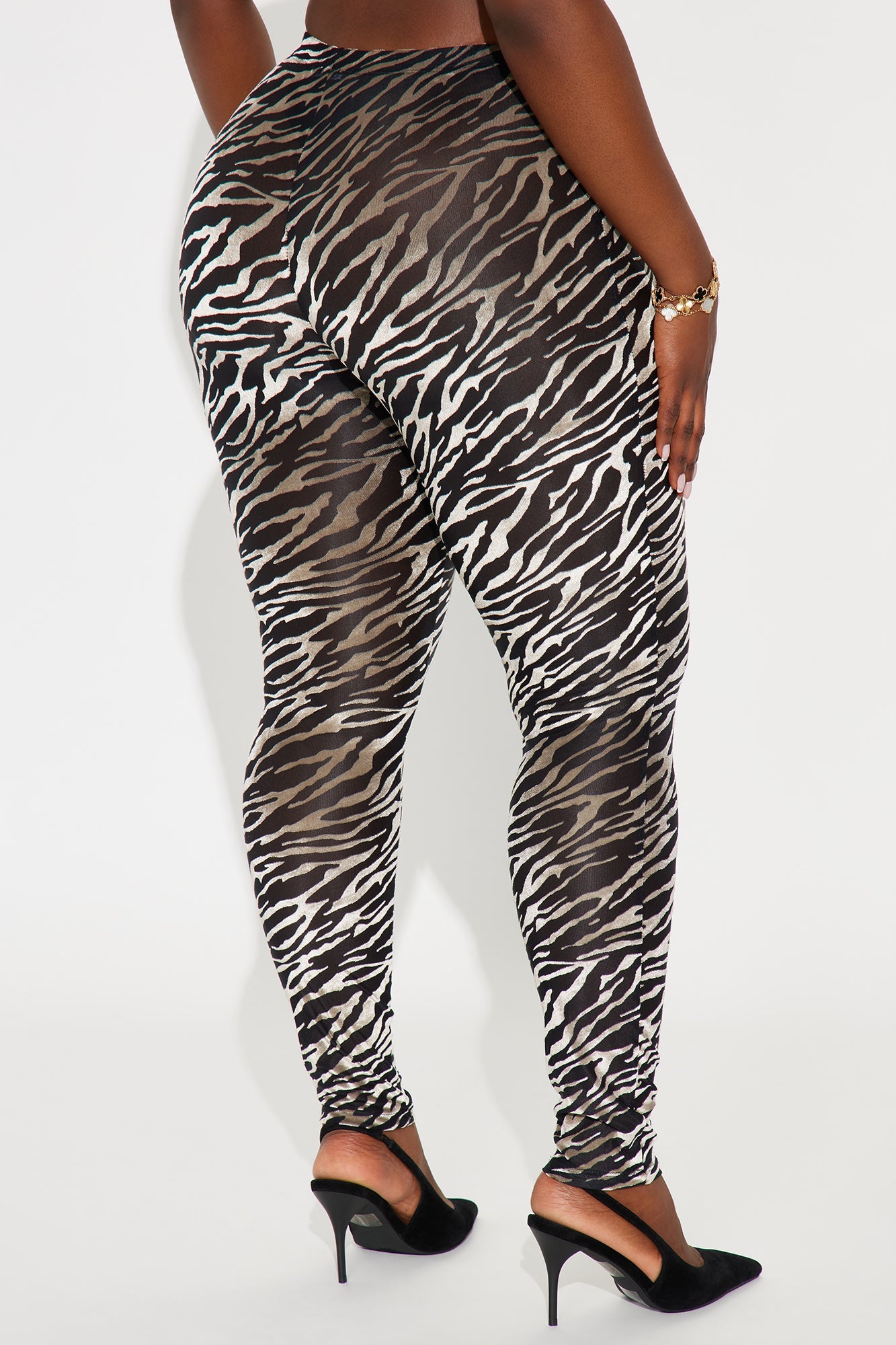Wild Cutie High Rise Flocked Mesh Zebra Legging - Black/combo 