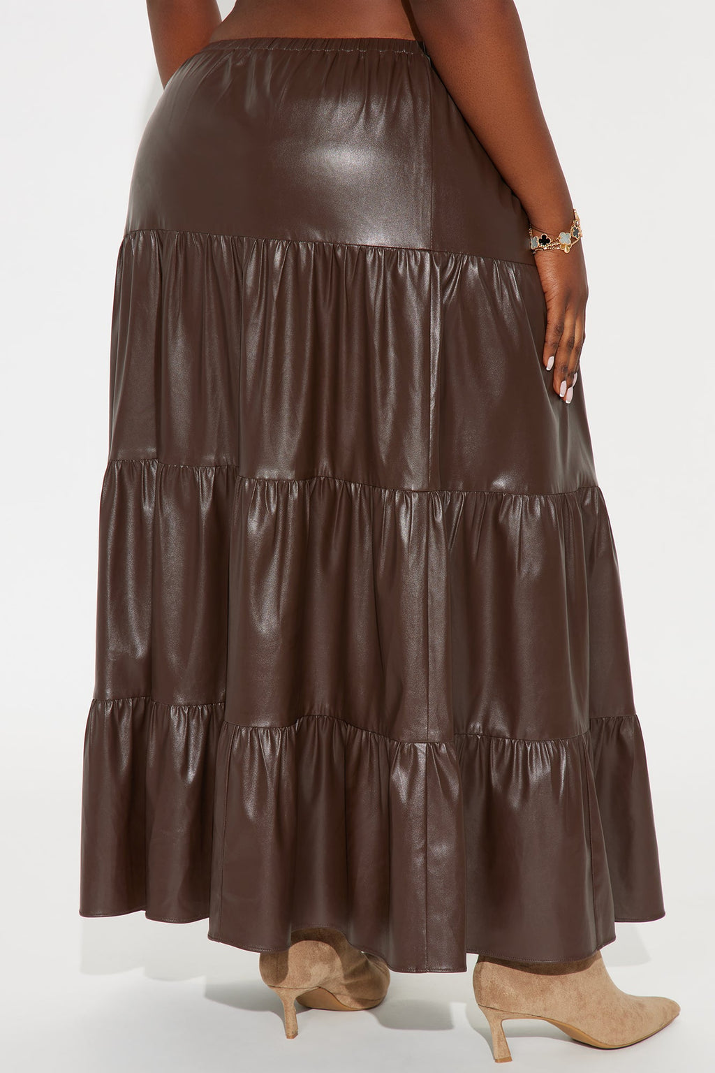 Demi Faux Leather Tiered Maxi Skirt - Chocolate 