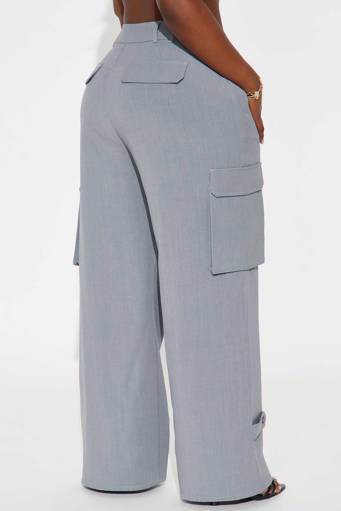 Trending Topic Wide Leg Belted Cargo Pant 32″ - Grey
