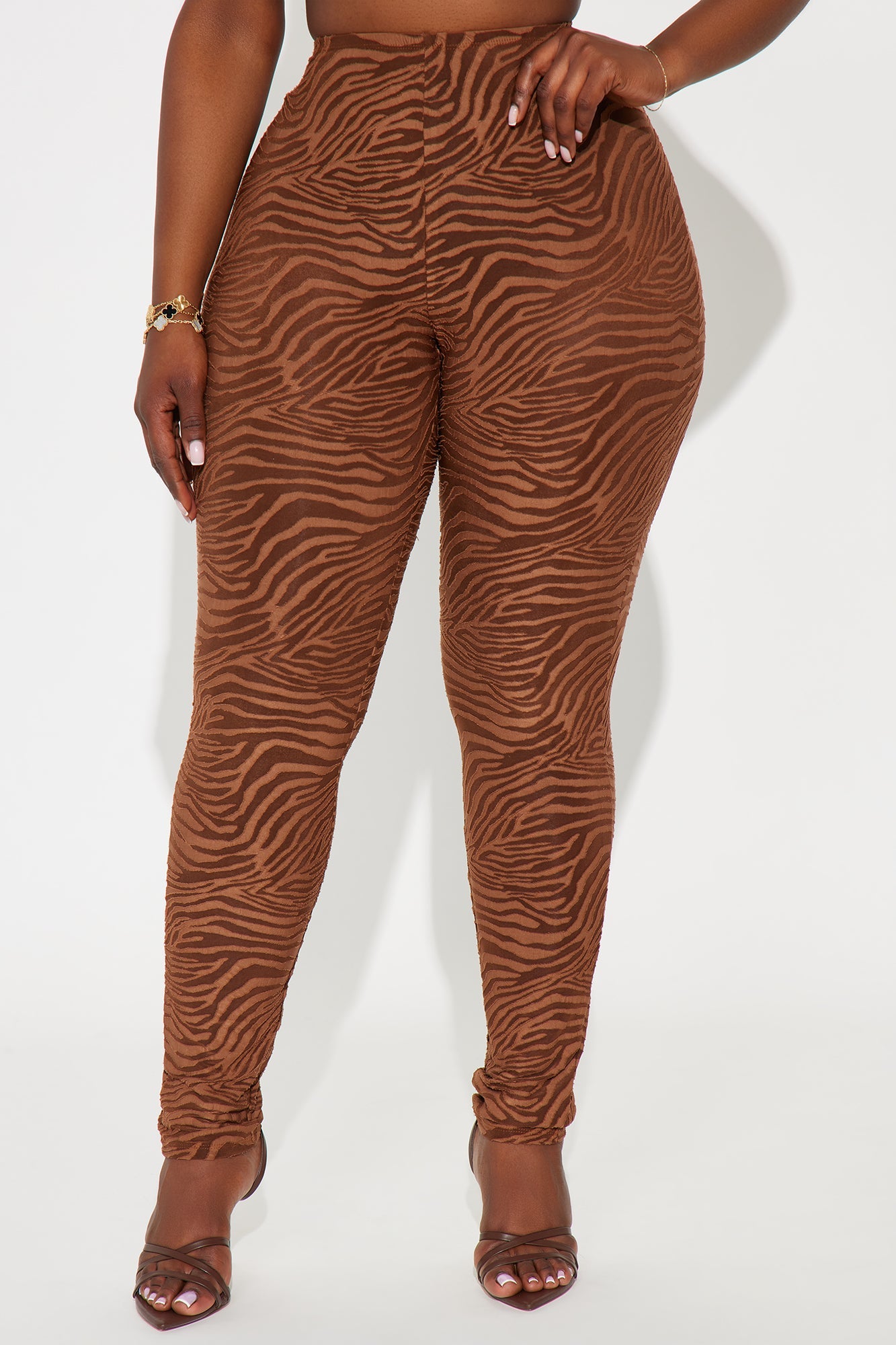 Eden Flocked Mesh Zebra Legging - Brown