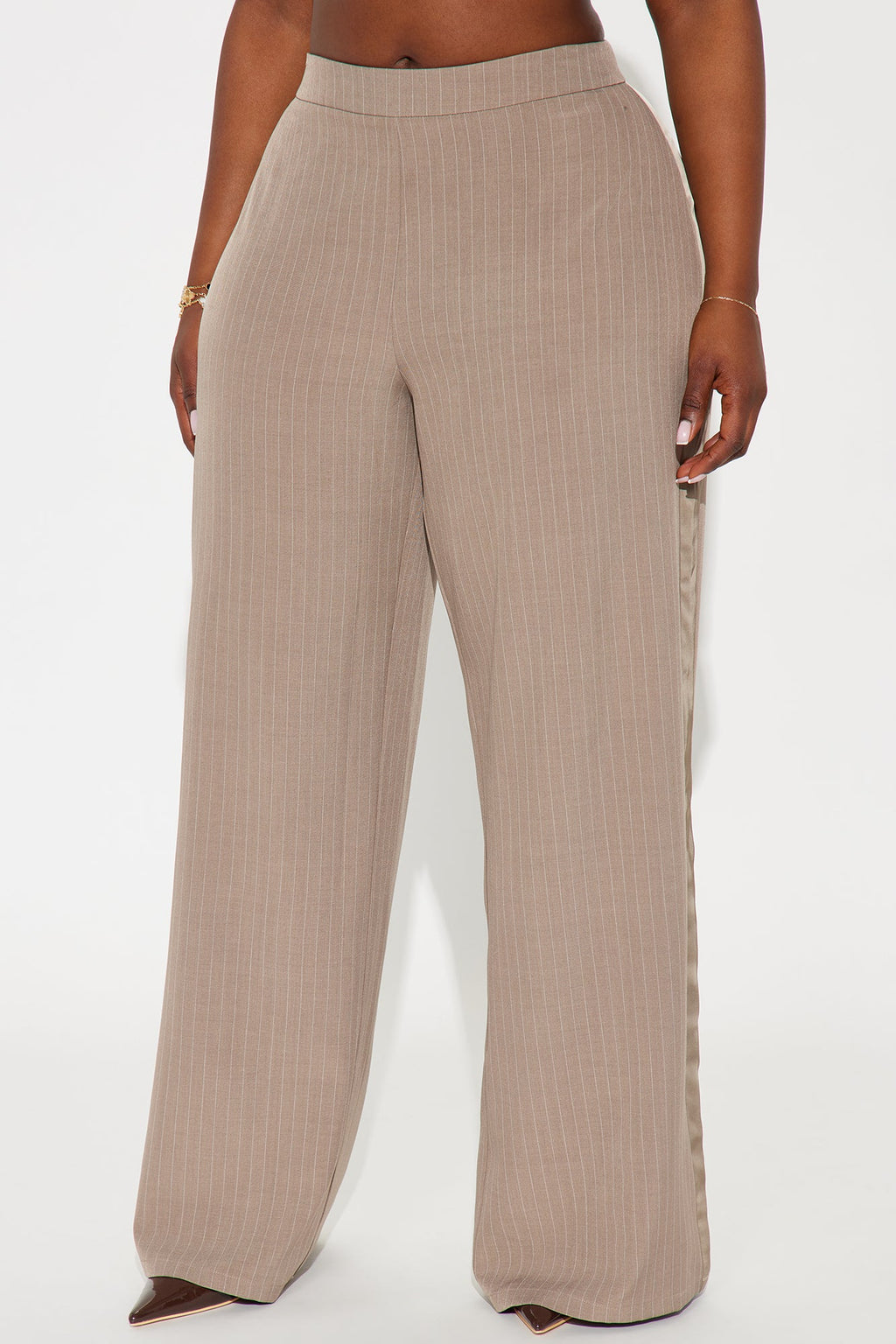 Don't Need To Pretend Pinstripe Wide Leg Trouser Pant 33 - Stone 