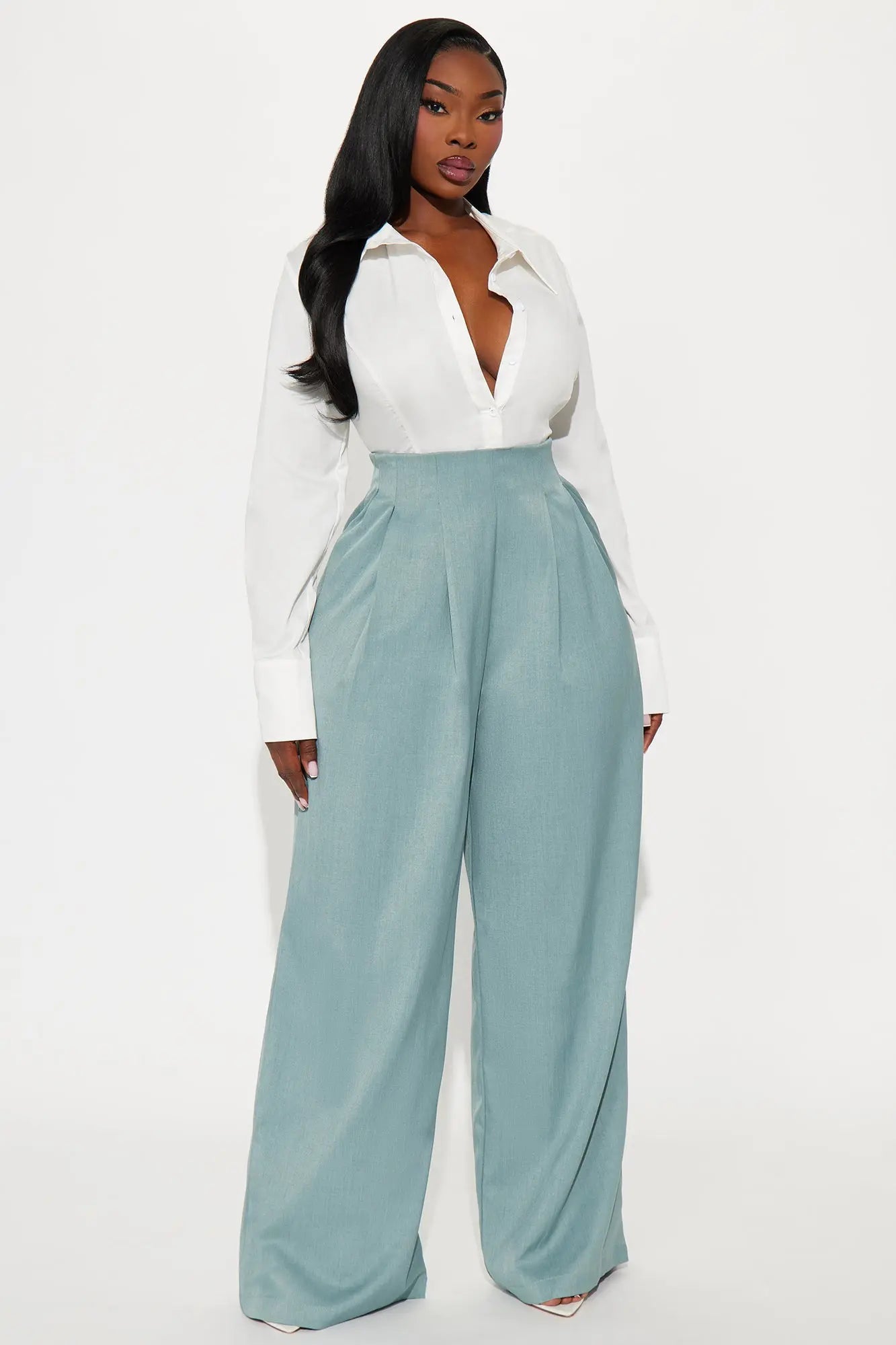 Nicole Wide Leg Trouser Pant 33 - Blue 