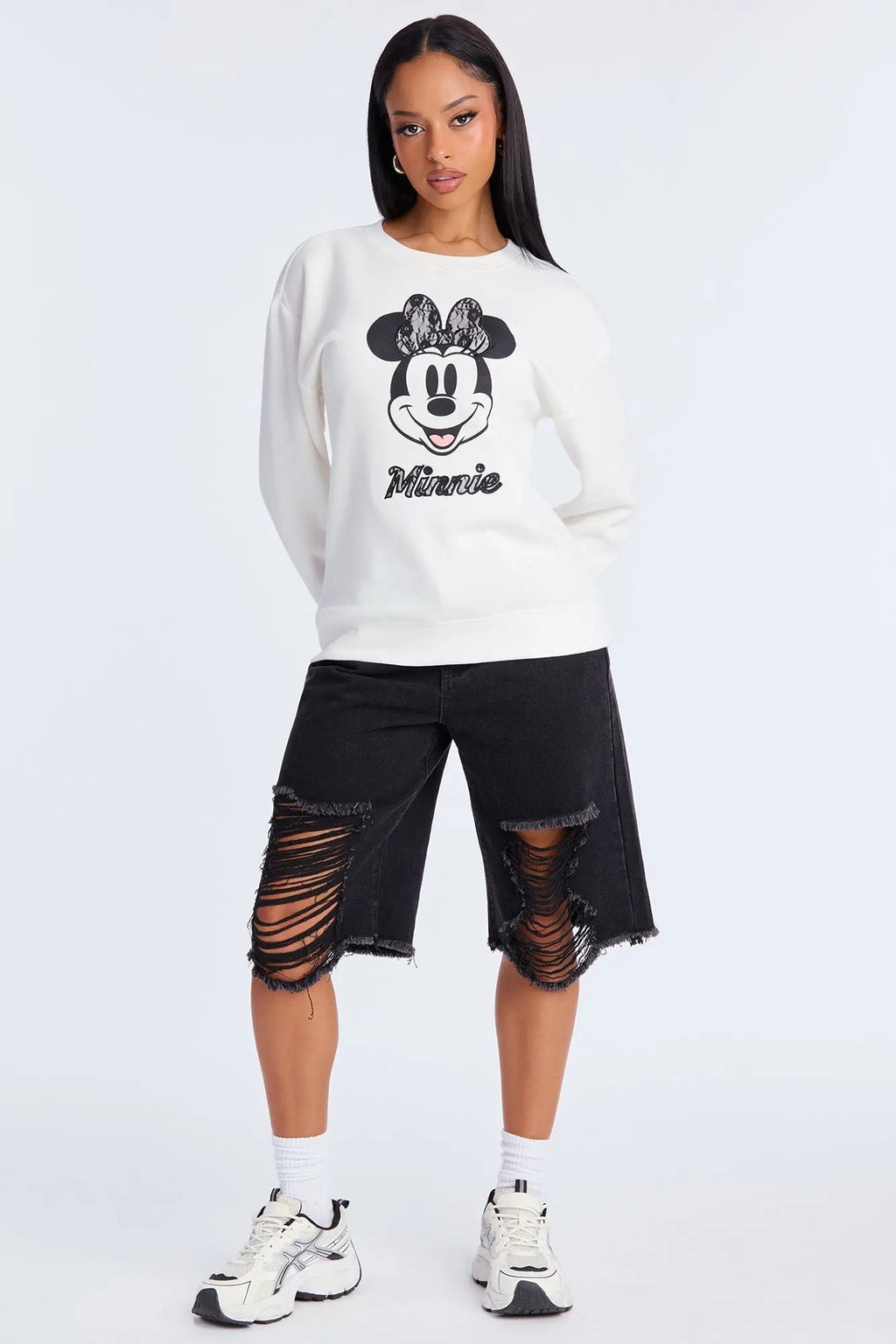 Minnie Mouse Lace Fleece Crew Neck Sweatshirt - Cream 