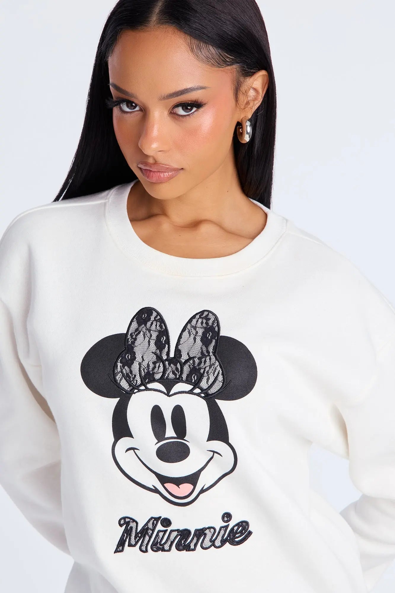 Minnie Mouse Lace Fleece Crew Neck Sweatshirt - Cream 