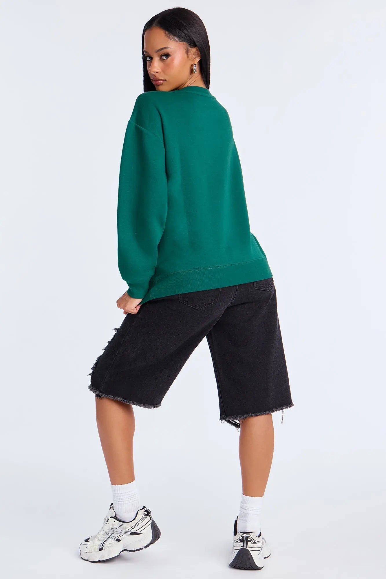 Snoopy Rhinestone Crew Neck Sweatshirt - Green 