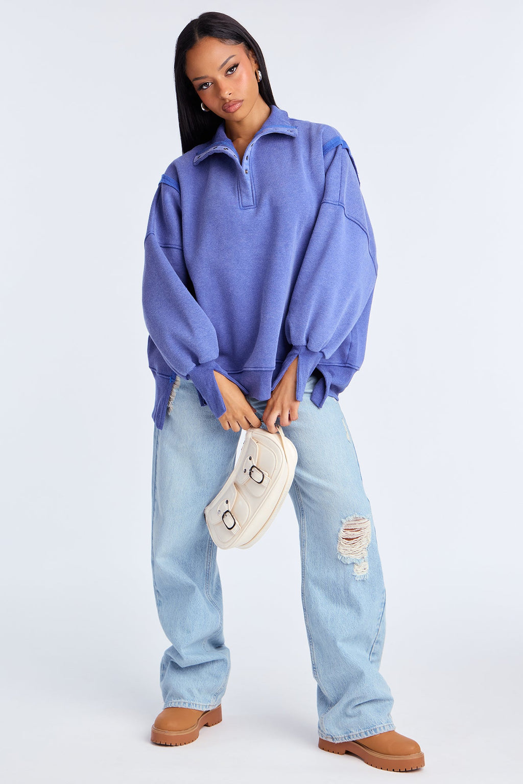 Vibe Check Washed Sweatshirt Quarter Sweatshirt - Blue