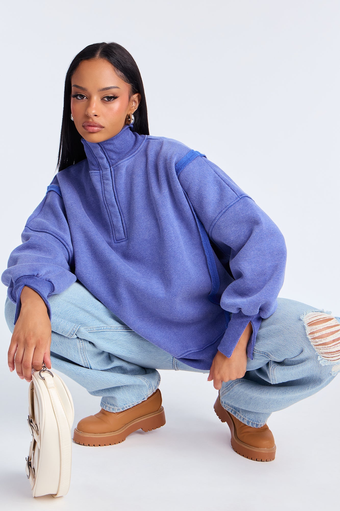 Vibe Check Washed Sweatshirt Quarter Sweatshirt - Blue