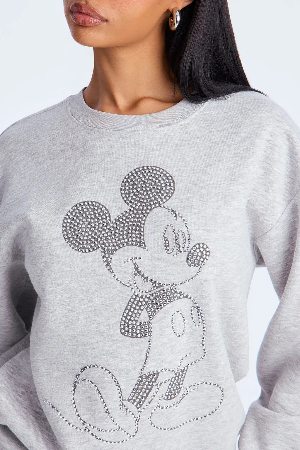 Mickey Mouse Rhinestone Crew Neck Sweatshirt - Heather Grey 