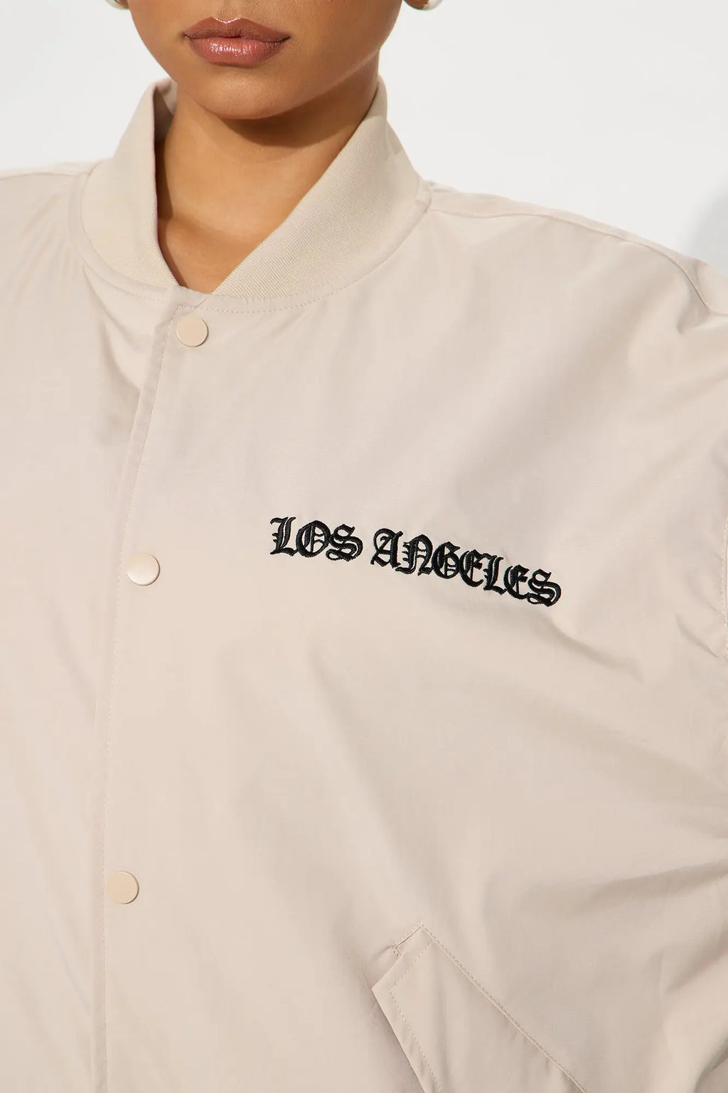 Los Angeles Raised Nylon Bomber Jacket - Beige 