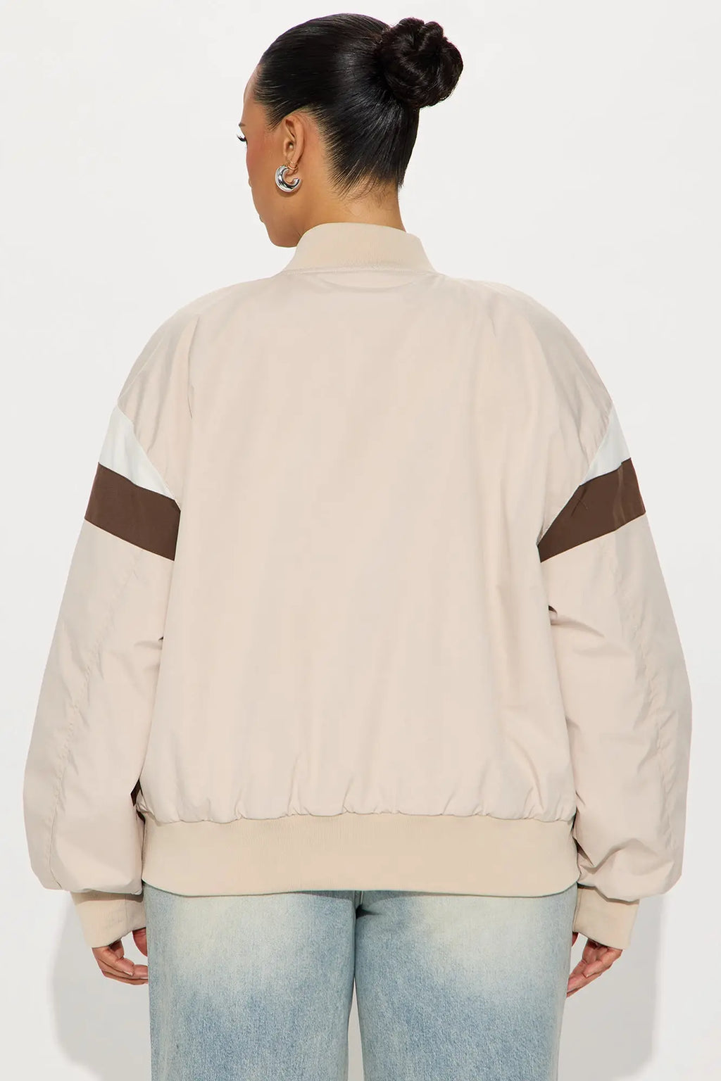 Los Angeles Raised Nylon Bomber Jacket - Beige 