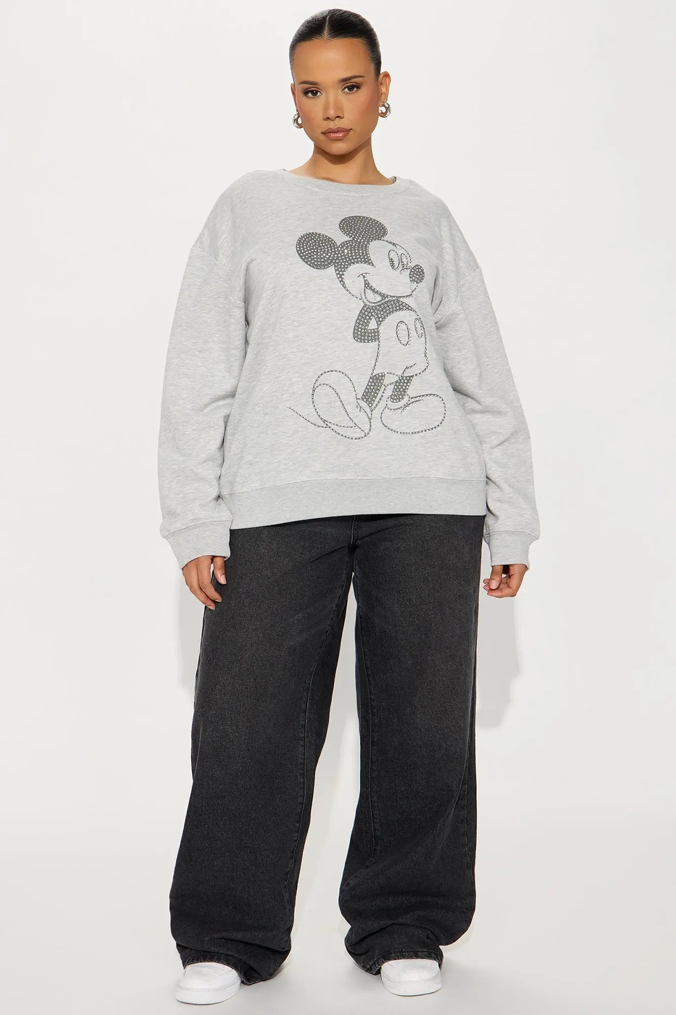 Mickey Mouse Rhinestone Crew Neck Sweatshirt - Heather Grey 