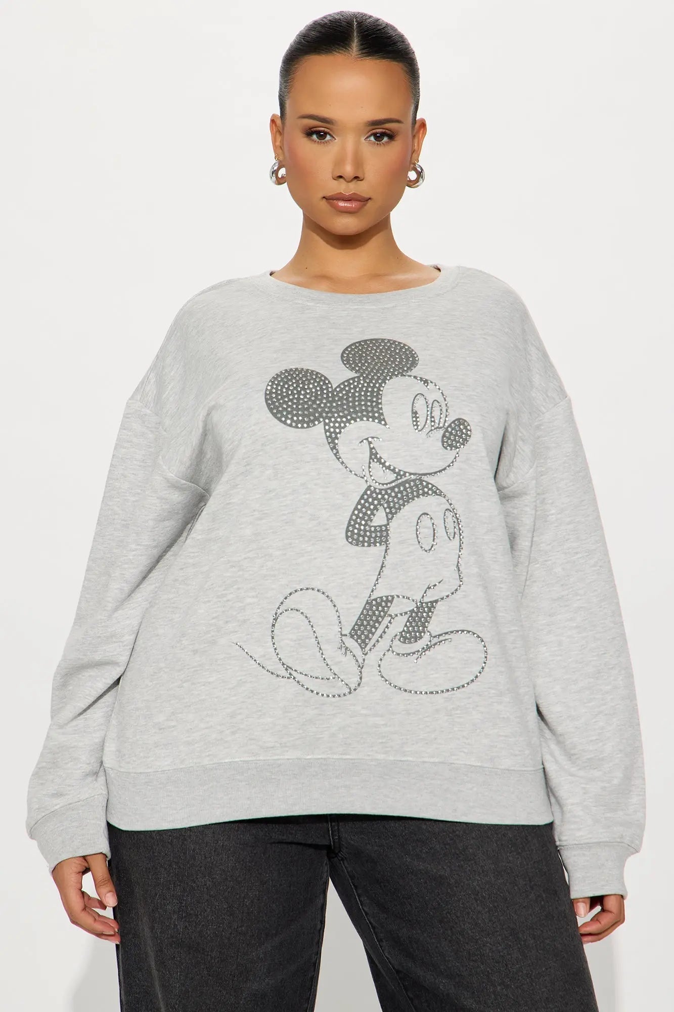 Mickey Mouse Rhinestone Crew Neck Sweatshirt - Heather Grey 
