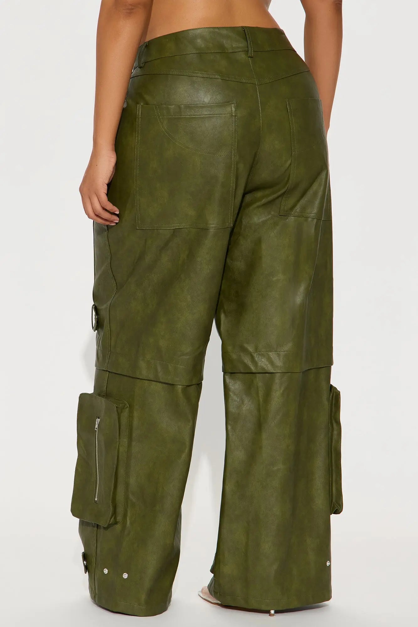 Street Heat Washed Faux Leather Cargo Pant - Military Green 