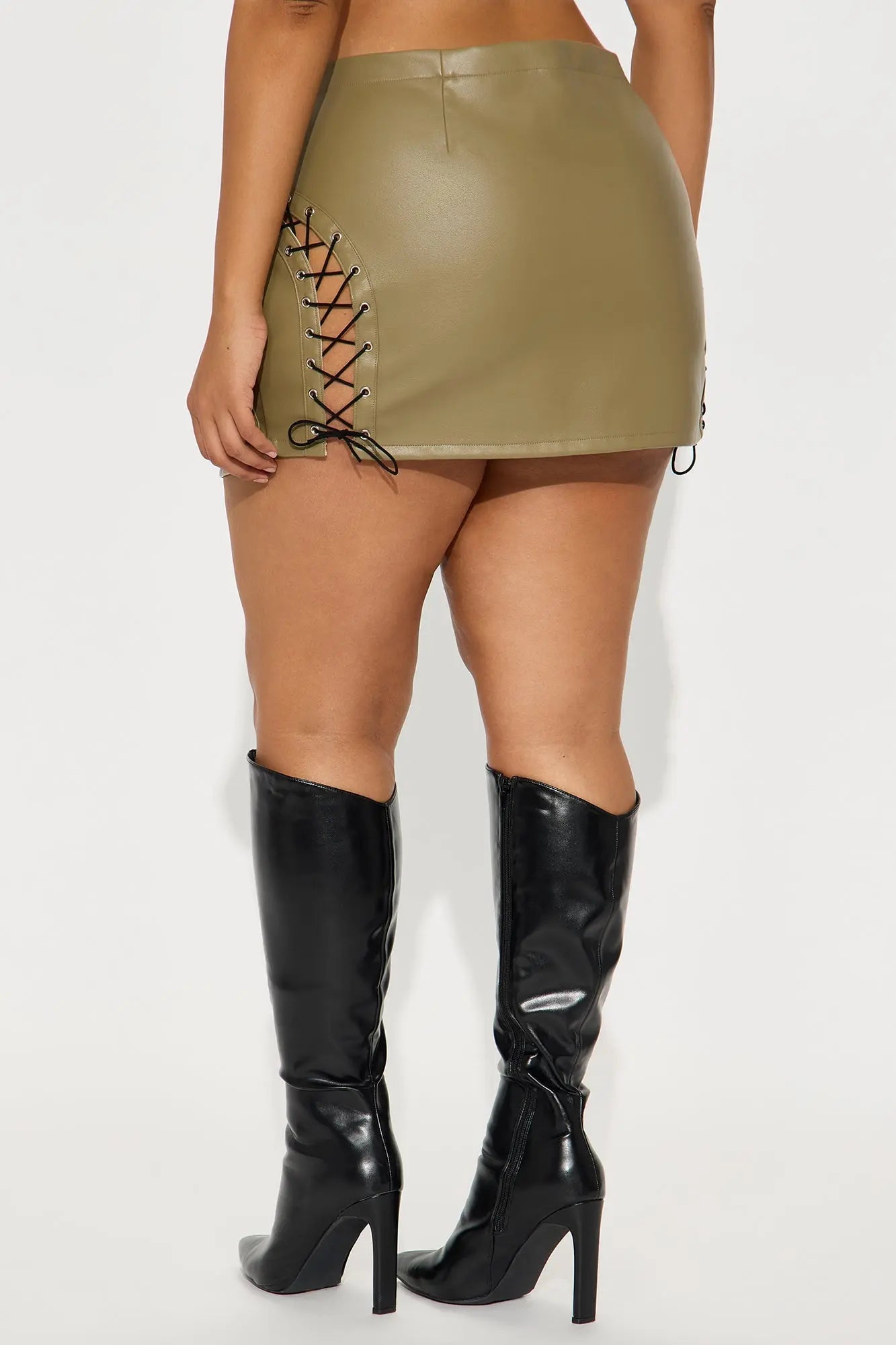 Hot Take Faux Leather Lace Up Mini Skirt - Olive/combo 