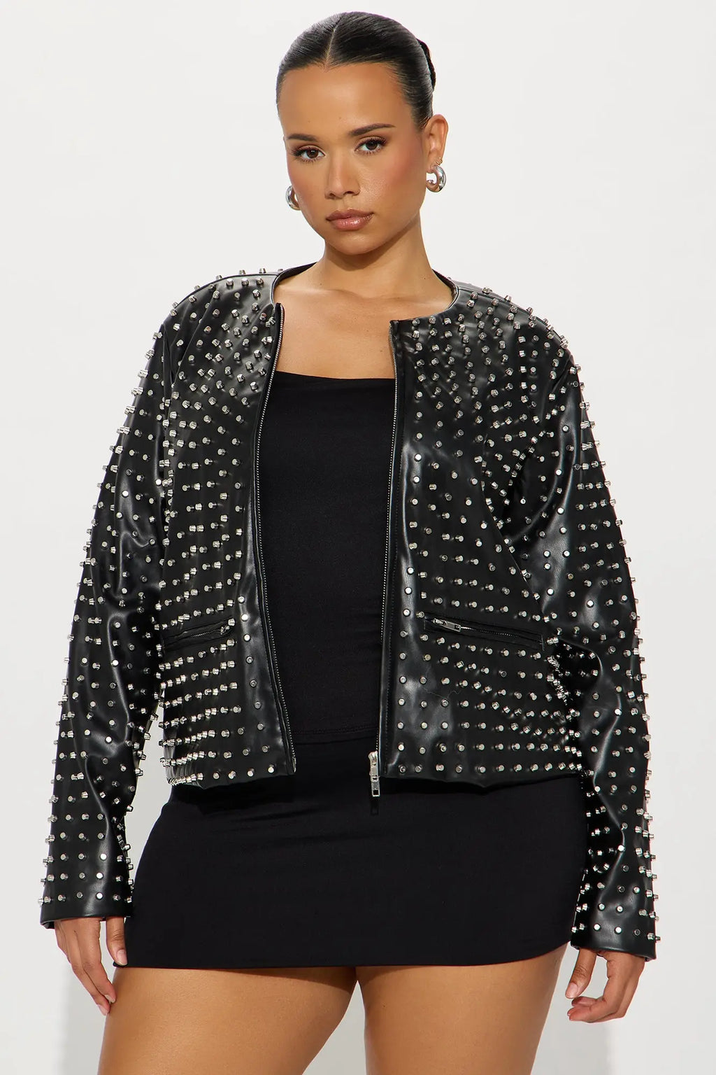 Run This Town Studded Faux Leather Jacket - Black 
