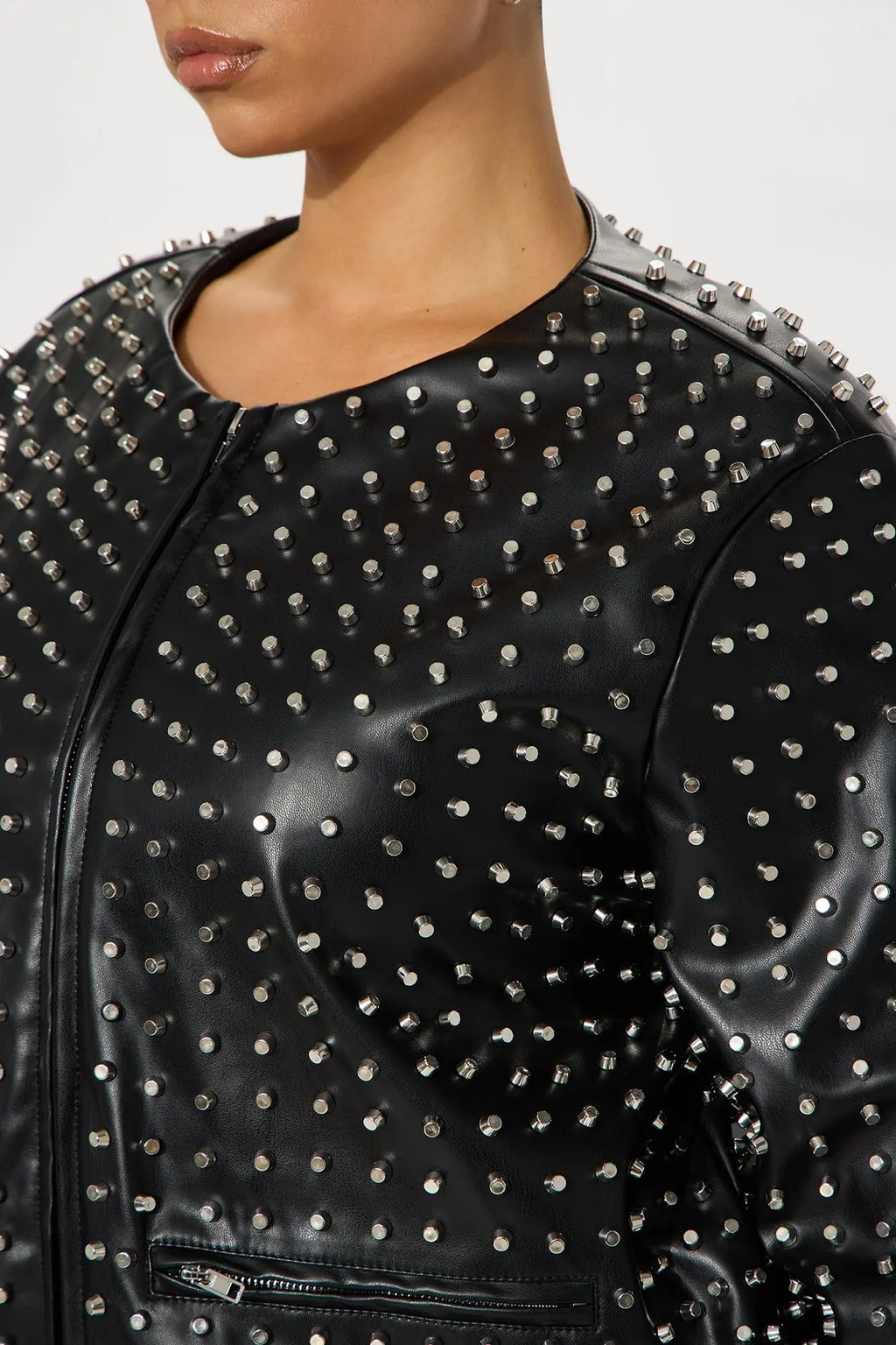 Run This Town Studded Faux Leather Jacket - Black 