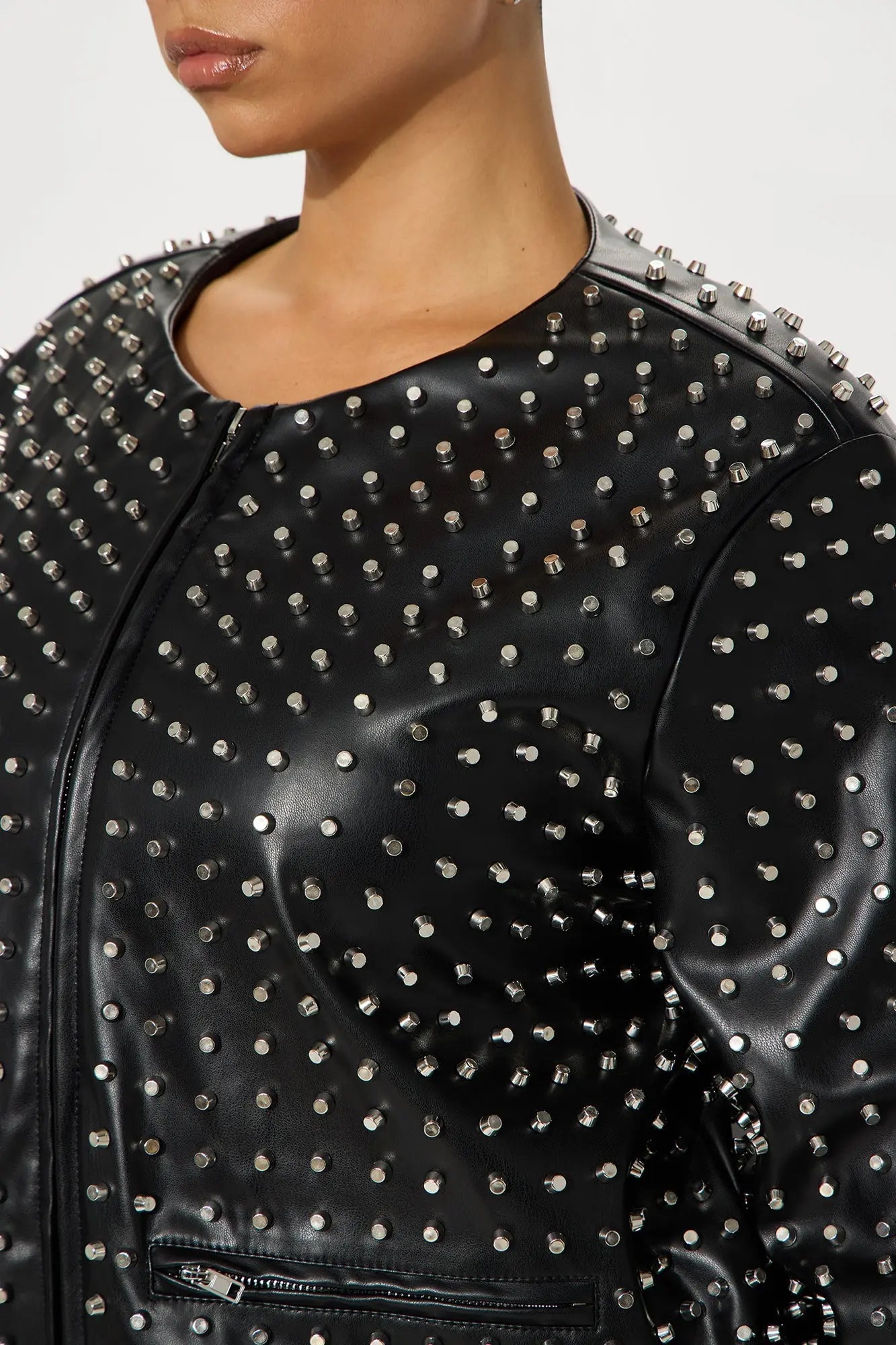 Run This Town Studded Faux Leather Jacket - Black 