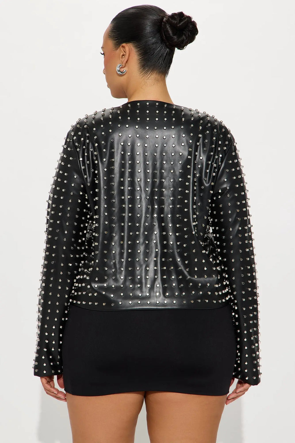 Run This Town Studded Faux Leather Jacket - Black 