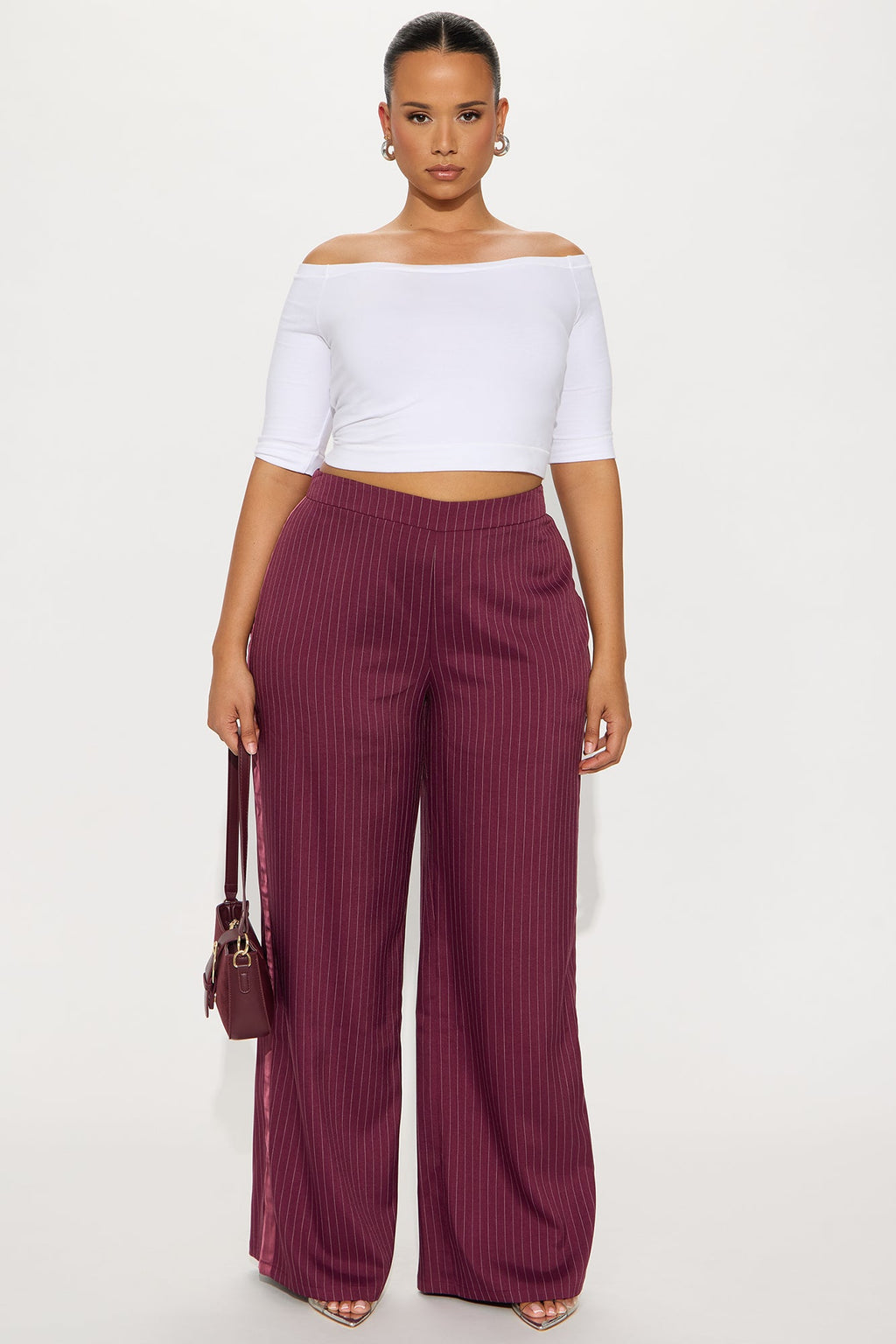 Don't Need To Pretend Pinstripe Wide Leg Trouser Pant 33 - Burgundy 