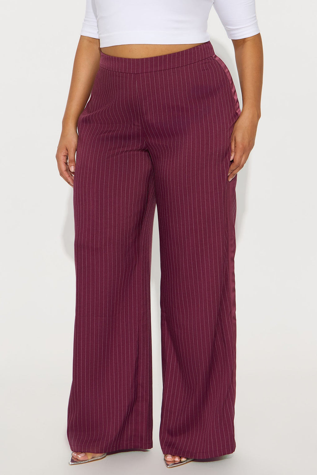 Don't Need To Pretend Pinstripe Wide Leg Trouser Pant 33 - Burgundy 