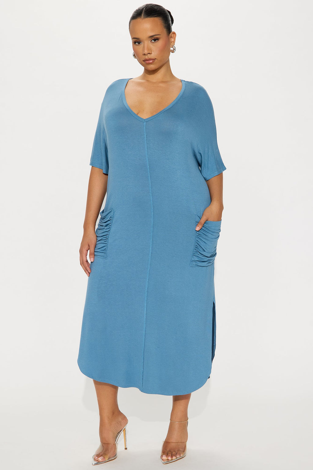 Staying In TShirt Midi Dress - Blue