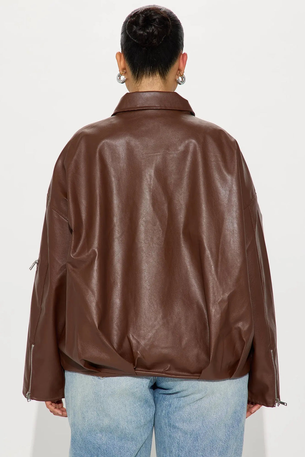 Skyline Belted Faux Leather Moto Jacket - Brown 