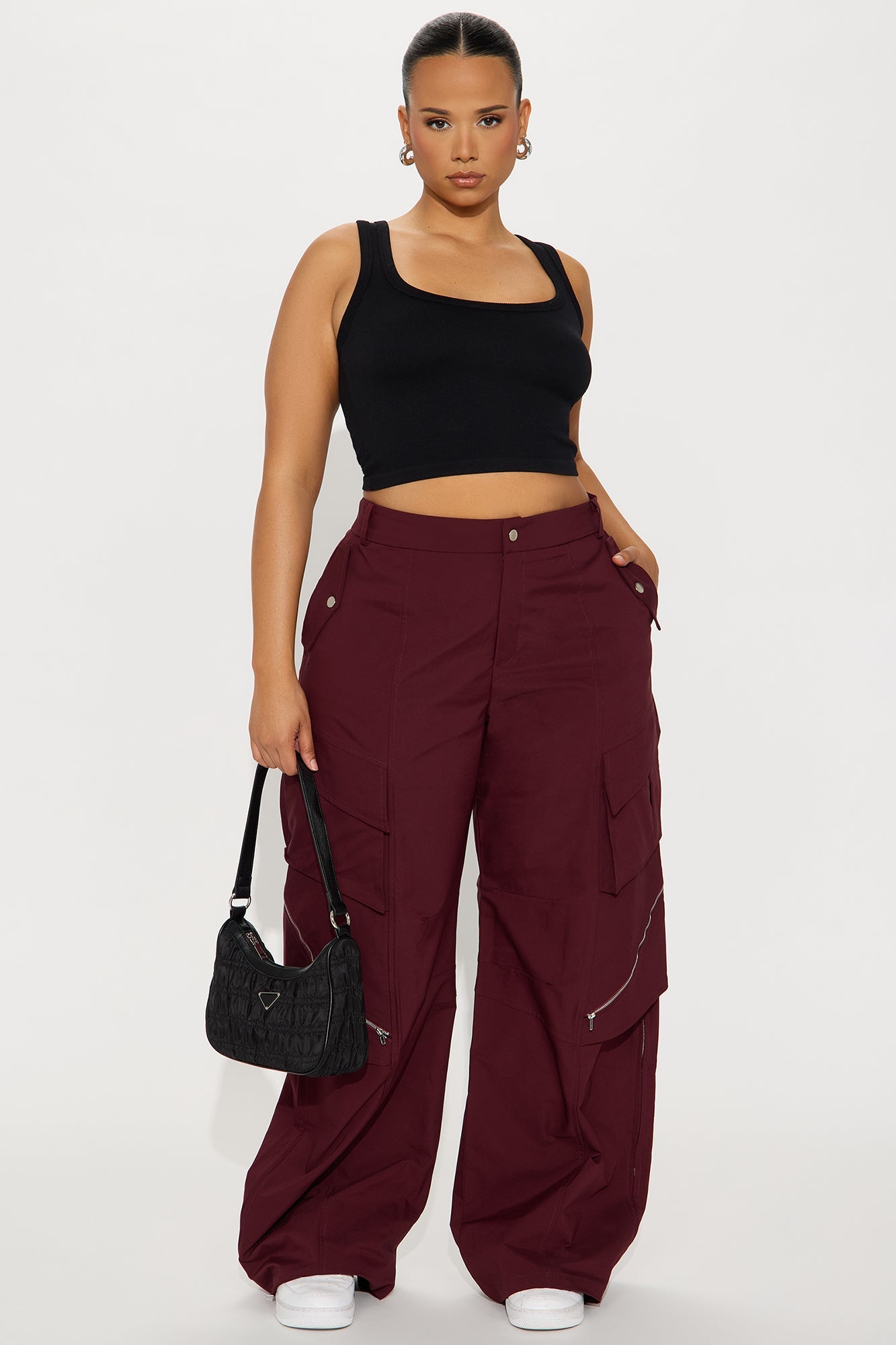 Don't Call Me Windbreaker Wide Leg Cargo Pant 33 - Plum 
