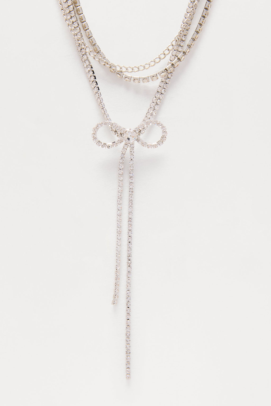 Cold Nigh Rhinestone Bow Choker Necklace - Silver