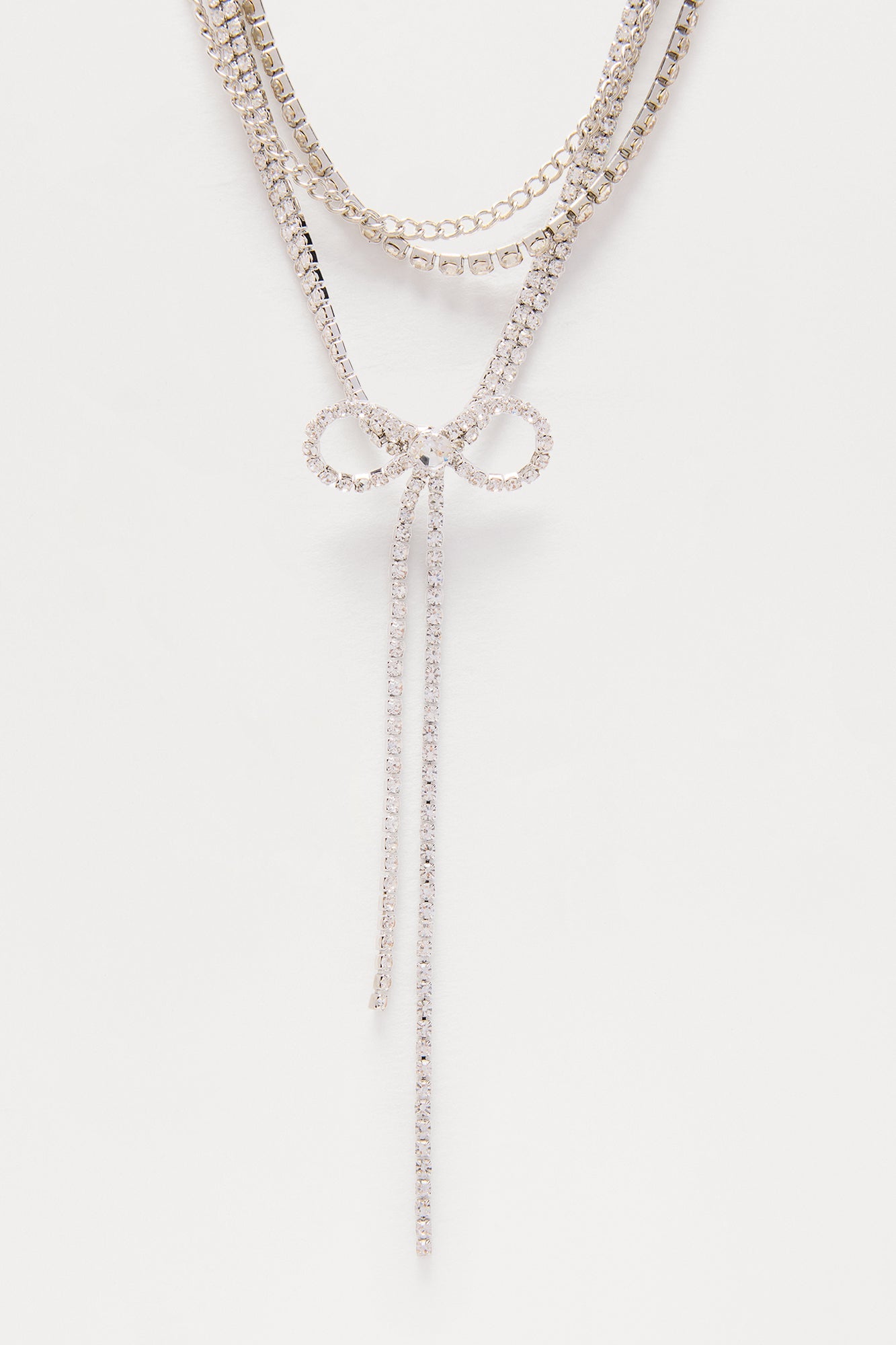 Cold Nigh Rhinestone Bow Choker Necklace - Silver