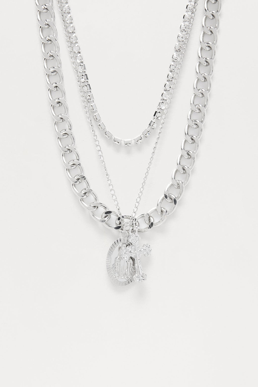 Danielle Rhinestone Religious Choker Necklace - Silver