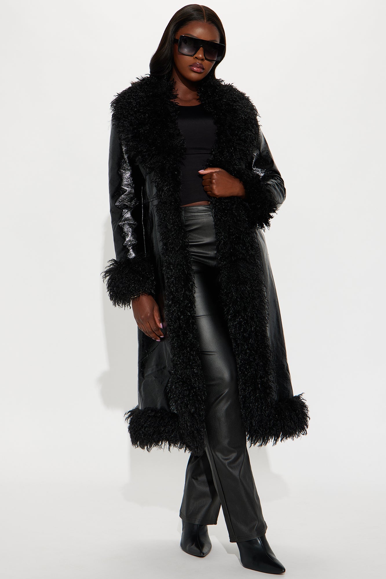 Caught In Spotlight Faux Leather Trench - Black