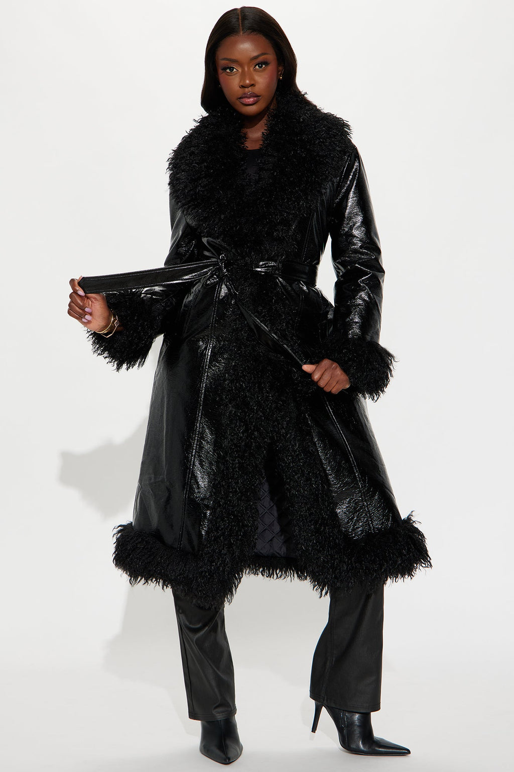 Caught In Spotlight Faux Leather Trench - Black